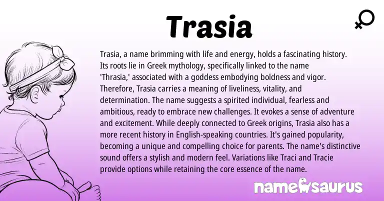 Infographic about Trasia name meaning, Trasia is a name from Greek origin(s).