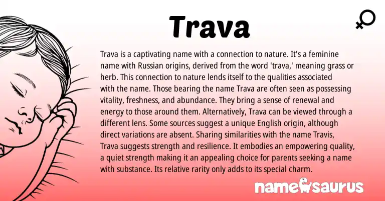 Infographic about Trava name meaning, Trava is a name from Russian origin(s).