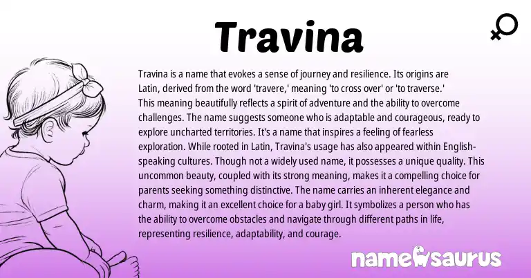Infographic about Travina name meaning, Travina is a name from Latin origin(s).