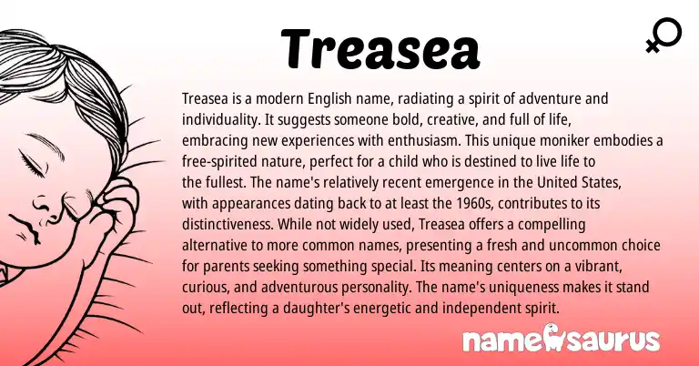 Infographic about Treasea name meaning, Treasea is a name from English origin(s).