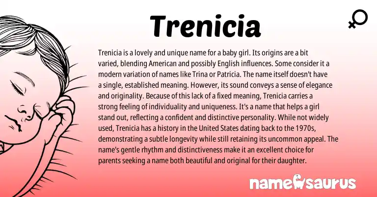 Infographic about Trenicia name meaning, Trenicia is a name from English origin(s).