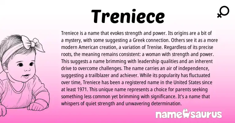 Infographic about Treniece name meaning, Treniece is a name from Greek origin(s).