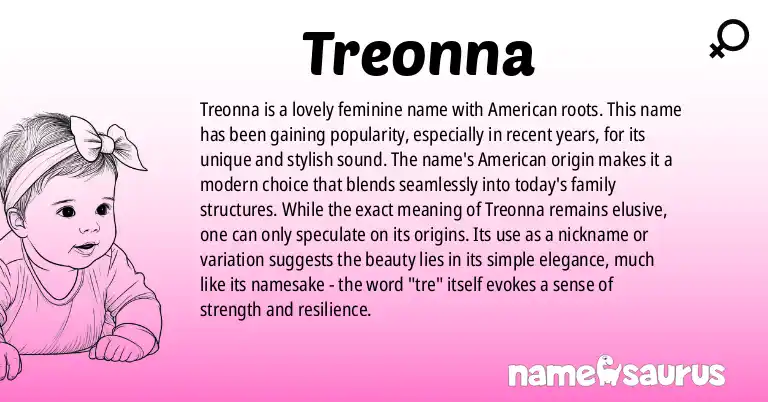 Infographic about Treonna name meaning, Treonna is a name from American origin(s).