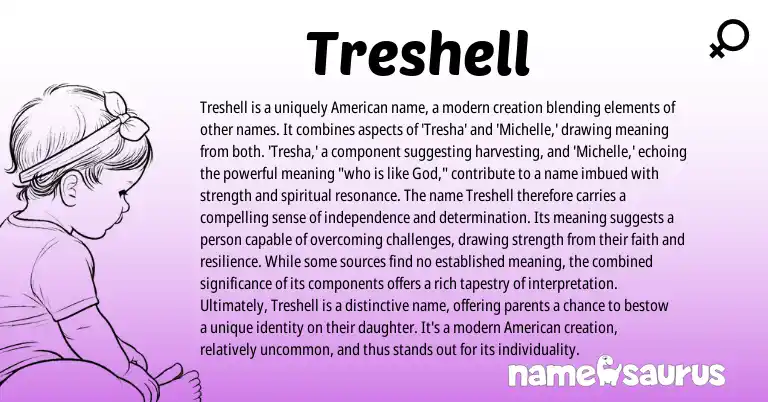 Infographic about Treshell name meaning, Treshell is a name from American origin(s).