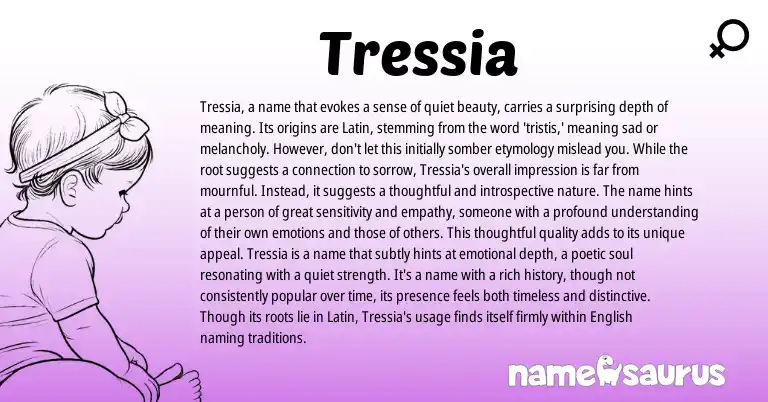 Infographic about Tressia name meaning, Tressia is a name from Latin origin(s).