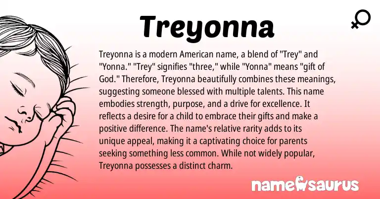 Infographic about Treyonna name meaning, Treyonna is a name from American origin(s).