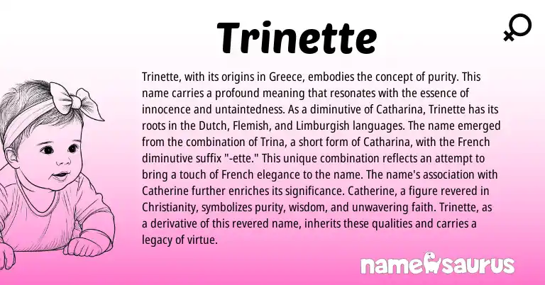 Infographic about Trinette name meaning, Trinette is a name from Christianity, Flemish, Limburgish, Greece, French, Dutch origin(s).