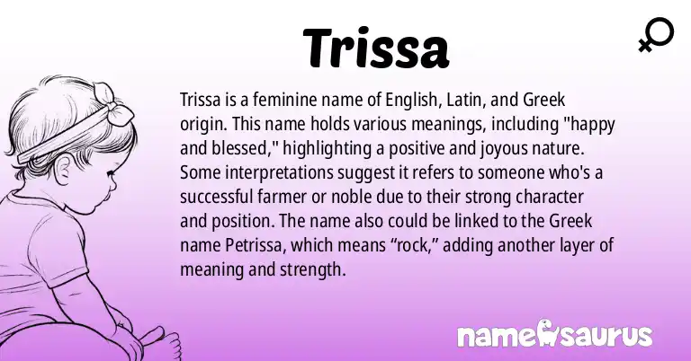 Infographic about Trissa name meaning, Trissa is a name from English (American), Latin, Greek origin(s).