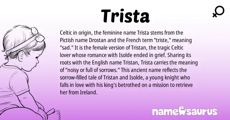Infographic about Trista name meaning, Trista is a name from English, Ireland, French, Pictish, Celtic origin(s).