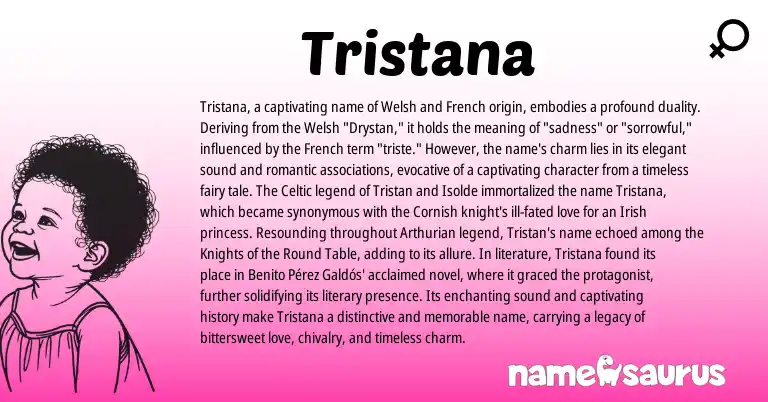 Infographic about Tristana name meaning, Tristana is a name from Irish, Cornish, Welsh, Arthurian, French, Celtic origin(s).
