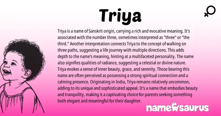 Infographic about Triya name meaning, Triya is a name from Hindi, Sanskrit origin(s).
