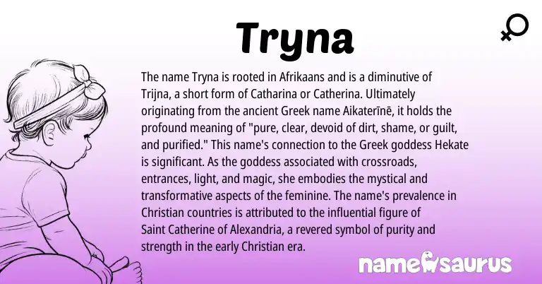 Infographic about Tryna name meaning, Tryna is a name from Afrikaans, Greek origin(s).