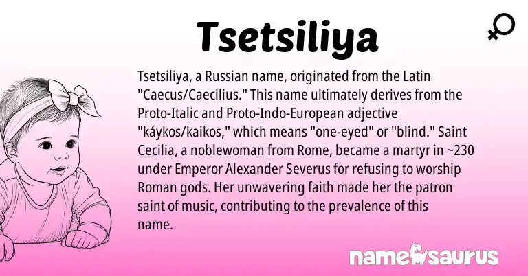 Infographic about Tsetsiliya name meaning, Tsetsiliya is a name from Russian, Roman, Latin, European origin(s).