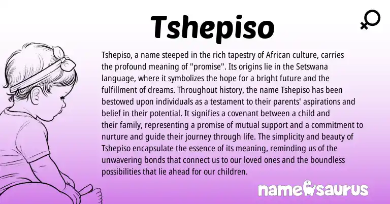 Infographic about Tshepiso name meaning, Tshepiso is a name from African origin(s).
