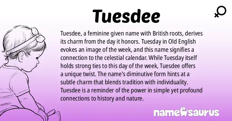 Infographic about Tuesdee name meaning, Tuesdee is a name from British origin(s).