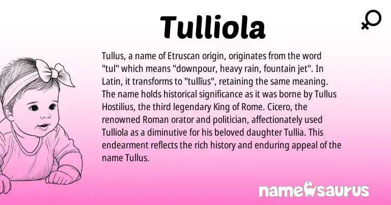 Infographic about Tulliola name meaning, Tulliola is a name from Etruscan, Roman, Latin origin(s).