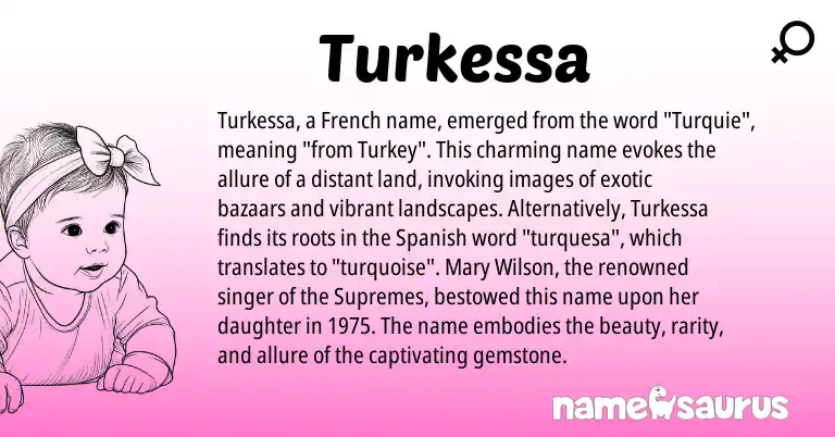 Infographic about Turkessa name meaning, Turkessa is a name from Spanish, French origin(s).
