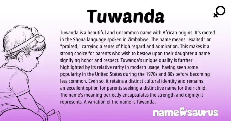 Infographic about Tuwanda name meaning, Tuwanda is a name from African, Shona origin(s).