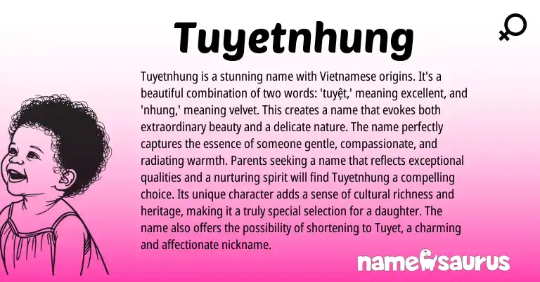 Infographic about Tuyetnhung name meaning, Tuyetnhung is a name from Vietnamese origin(s).