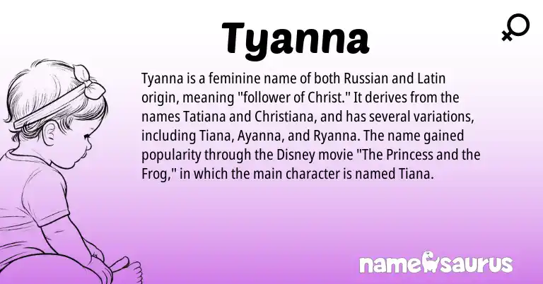Infographic about Tyanna name meaning, Tyanna is a name from Russian, Latin origin(s).