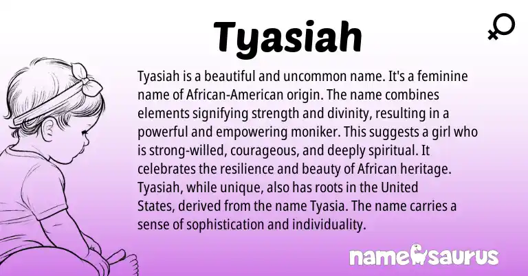 Infographic about Tyasiah name meaning, Tyasiah is a name from African origin(s).