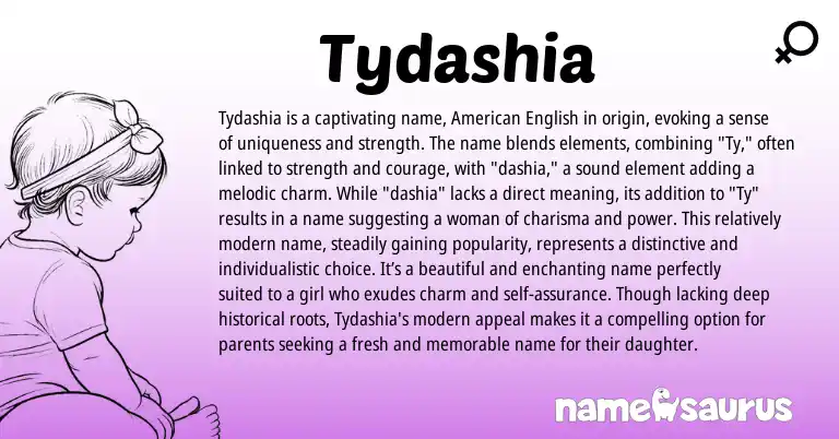 Infographic about Tydashia name meaning, Tydashia is a name from American origin(s).