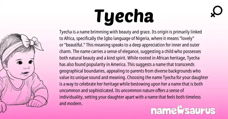 Infographic about Tyecha name meaning, Tyecha is a name from Igbo, African origin(s).