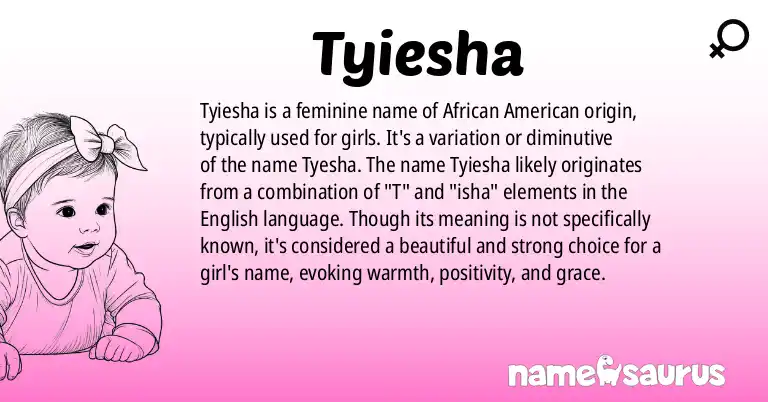 Infographic about Tyiesha name meaning, Tyiesha is a name from African American origin(s).
