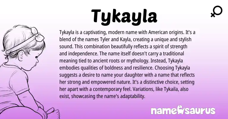 Infographic about Tykayla name meaning, Tykayla is a name from American origin(s).