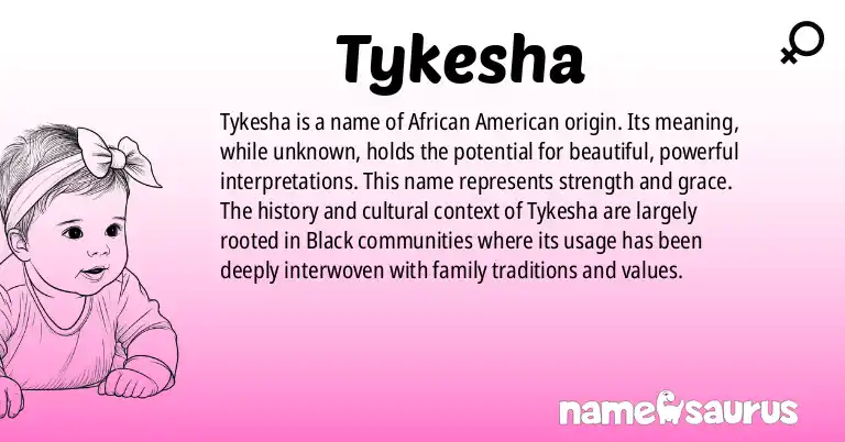 Infographic about Tykesha name meaning, Tykesha is a name from African American origin(s).