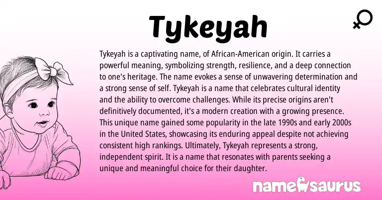 Infographic about Tykeyah name meaning, Tykeyah is a name from American origin(s).