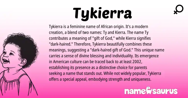 Infographic about Tykierra name meaning, Tykierra is a name from African origin(s).