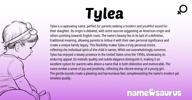 Infographic about Tylea name meaning, Tylea is a name from American origin(s).