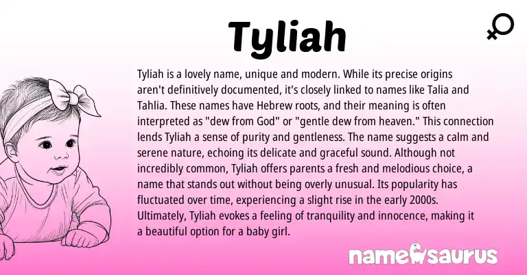 Infographic about Tyliah name meaning, Tyliah is a name from Hebrew origin(s).