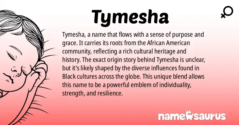 Infographic about Tymesha name meaning, Tymesha is a name from African American origin(s).