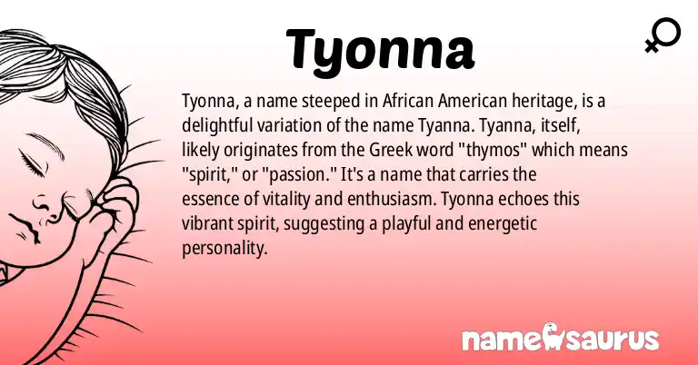 Infographic about Tyonna name meaning, Tyonna is a name from African American origin(s).
