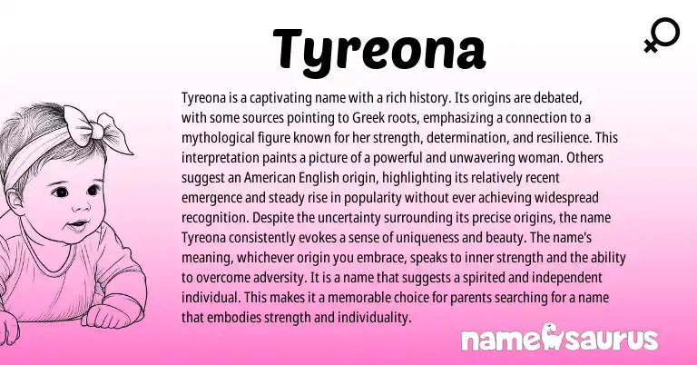 Infographic about Tyreona name meaning, Tyreona is a name from English, Greek origin(s).