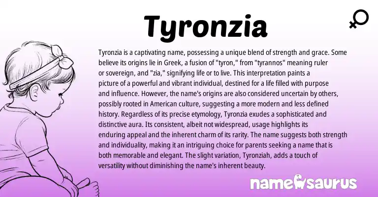Infographic about Tyronzia name meaning, Tyronzia is a name from Greek origin(s).