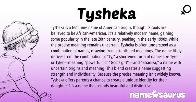 Infographic about Tysheka name meaning, Tysheka is a name from American origin(s).