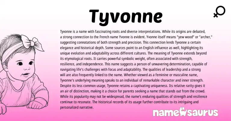 Infographic about Tyvonne name meaning, Tyvonne is a name from French, English origin(s).