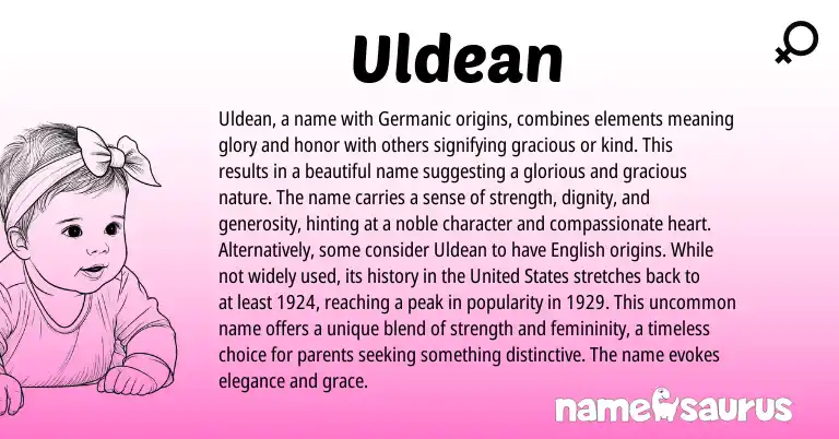 Infographic about Uldean name meaning, Uldean is a name from Germanic origin(s).