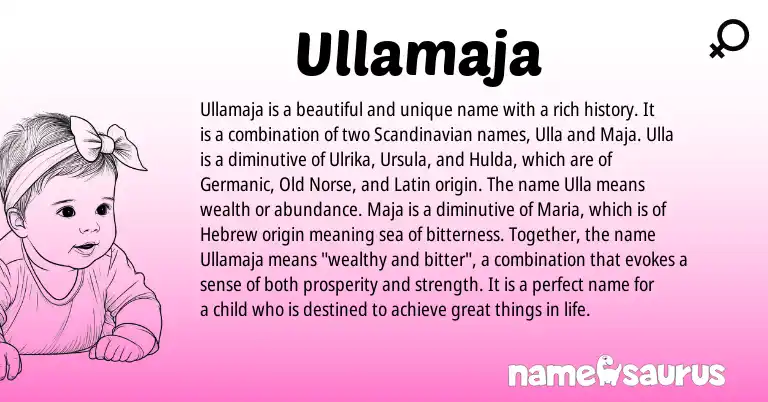 Infographic about Ullamaja name meaning, Ullamaja is a name from Old Norse, Scandinavian, Latin, Germanic, Hebrew origin(s).