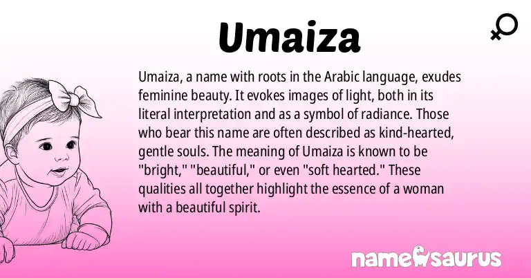 Infographic about Umaiza name meaning, Umaiza is a name from Arabic origin(s).