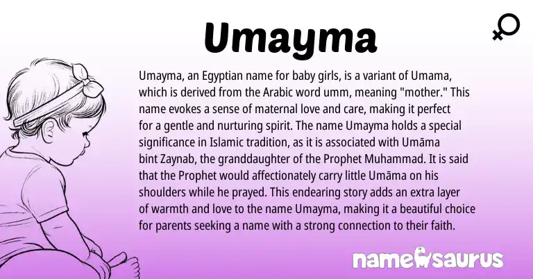 Infographic about Umayma name meaning, Umayma is a name from Egyptian, Arabic origin(s).