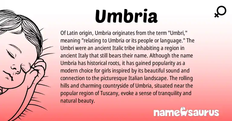 Infographic about Umbria name meaning, Umbria is a name from Latin, Italian origin(s).
