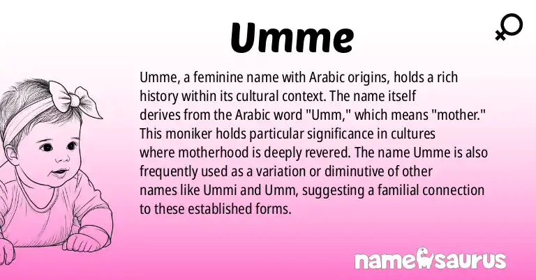 Infographic about Umme name meaning, Umme is a name from Arabic origin(s).
