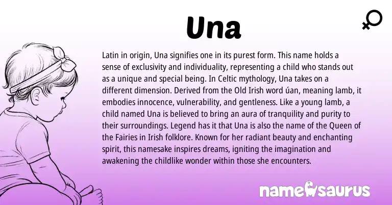 Infographic about Una name meaning, Una is a name from Irish, Latin, Celtic, Old Irish origin(s).