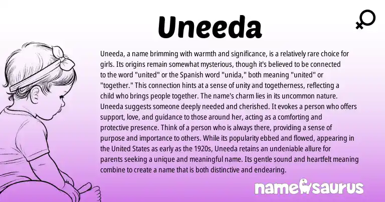 Infographic about Uneeda name meaning, Uneeda is a name from English origin(s).