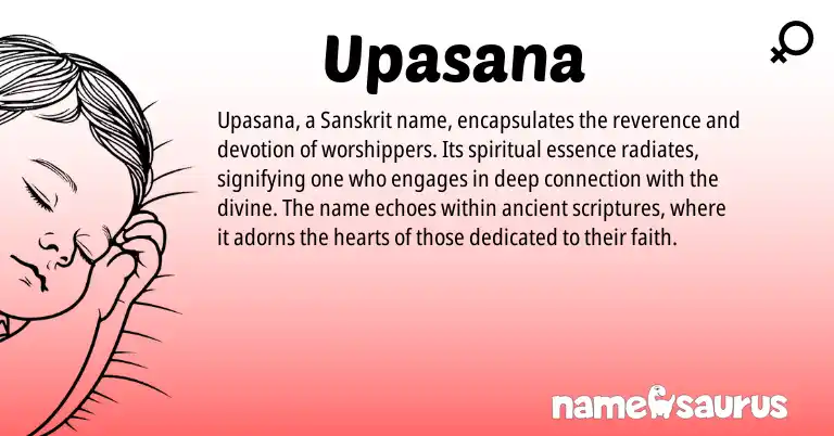 Infographic about Upasana name meaning, Upasana is a name from Sanskrit origin(s).