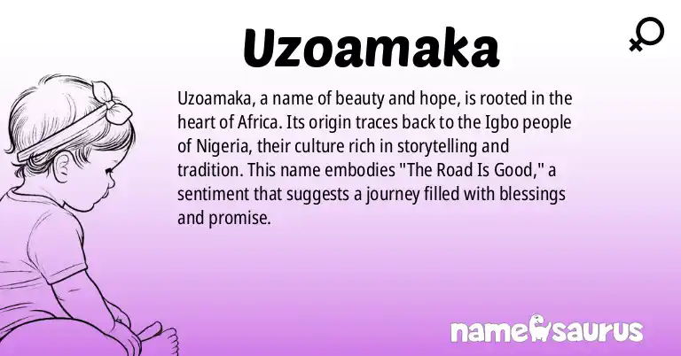 Infographic about Uzoamaka name meaning, Uzoamaka is a name from Igbo, African, African - Nigeria origin(s).